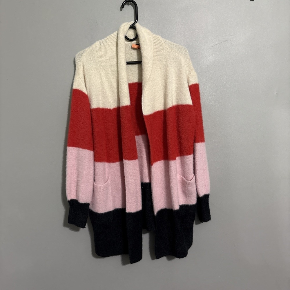 Women's Who What Wear Multicolor Open Sweater Cardigan Size M Fuzzy Soft